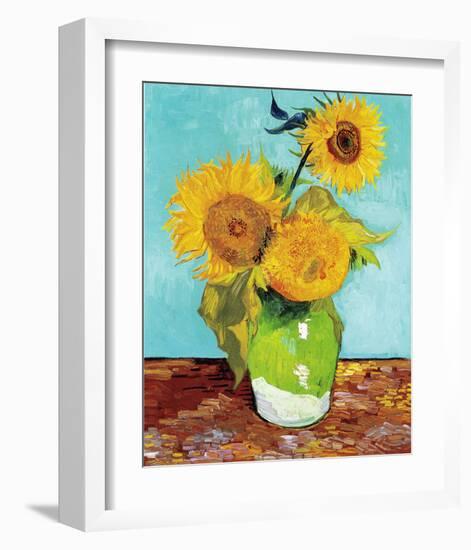 Three Sunflowers in a Vase (1883)-Vincent van Gogh-Framed Art Print