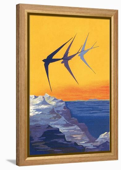 Three Swallows over the Sea-null-Framed Stretched Canvas