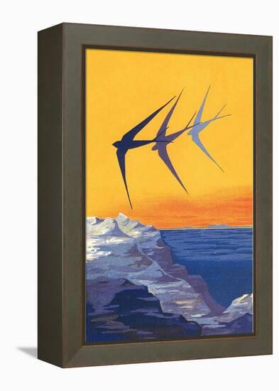 Three Swallows over the Sea-null-Framed Stretched Canvas