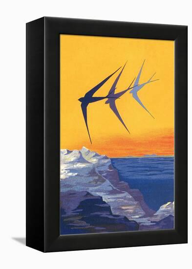 Three Swallows over the Sea-null-Framed Stretched Canvas