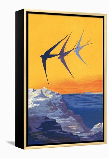 Three Swallows over the Sea-null-Framed Stretched Canvas