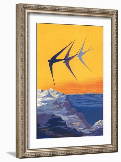 Three Swallows over the Sea-null-Framed Art Print