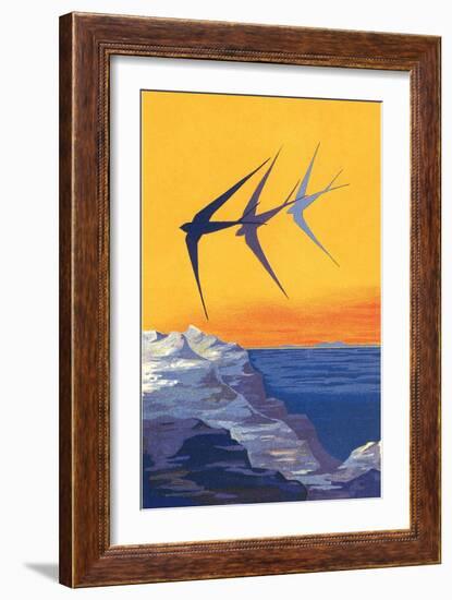 Three Swallows over the Sea-null-Framed Art Print