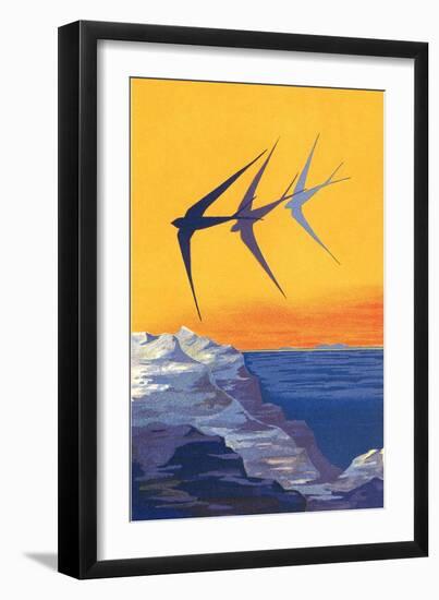 Three Swallows over the Sea-null-Framed Art Print