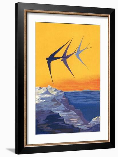 Three Swallows over the Sea-null-Framed Art Print