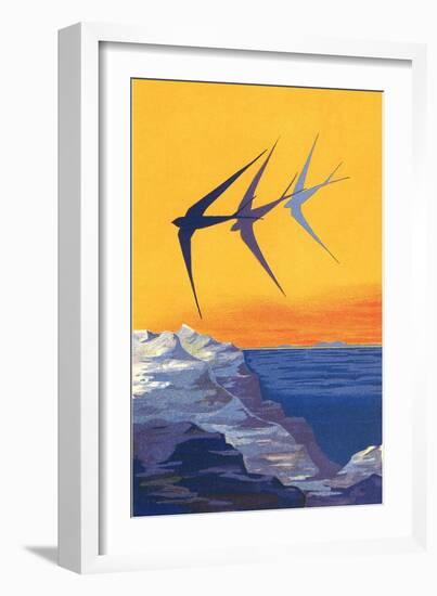 Three Swallows over the Sea-null-Framed Art Print