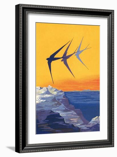 Three Swallows over the Sea-null-Framed Art Print