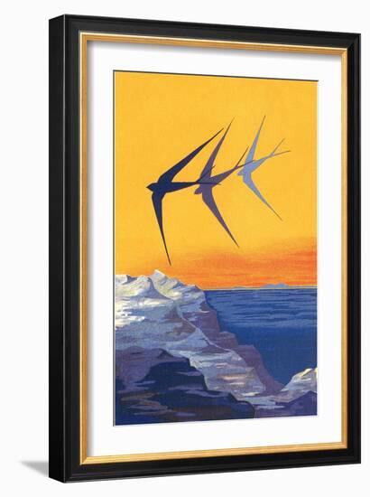 Three Swallows over the Sea-null-Framed Art Print