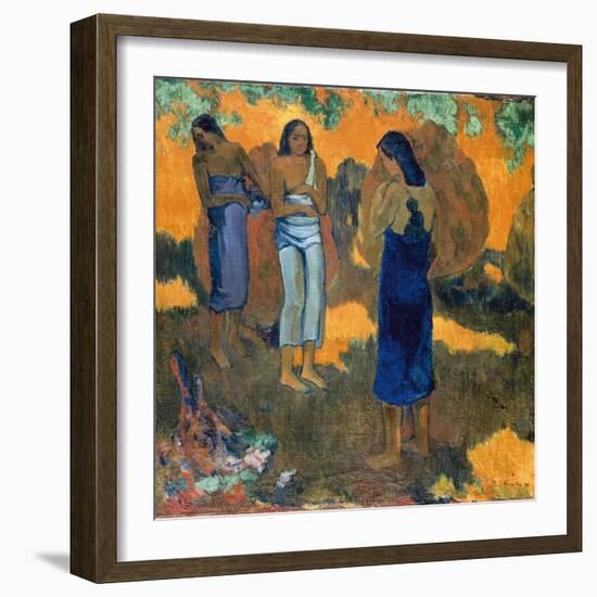 Three Tahitian Women Against a Yellow Background-Paul Gauguin-Framed Art Print