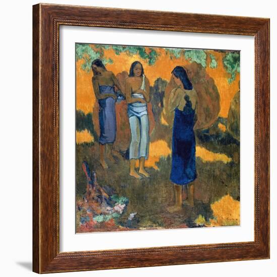 Three Tahitian Women Against a Yellow Background-Paul Gauguin-Framed Art Print