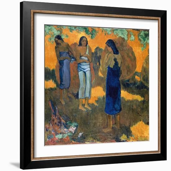 Three Tahitian Women Against a Yellow Background-Paul Gauguin-Framed Art Print