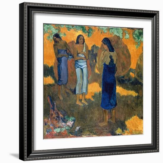 Three Tahitian Women Against a Yellow Background-Paul Gauguin-Framed Art Print