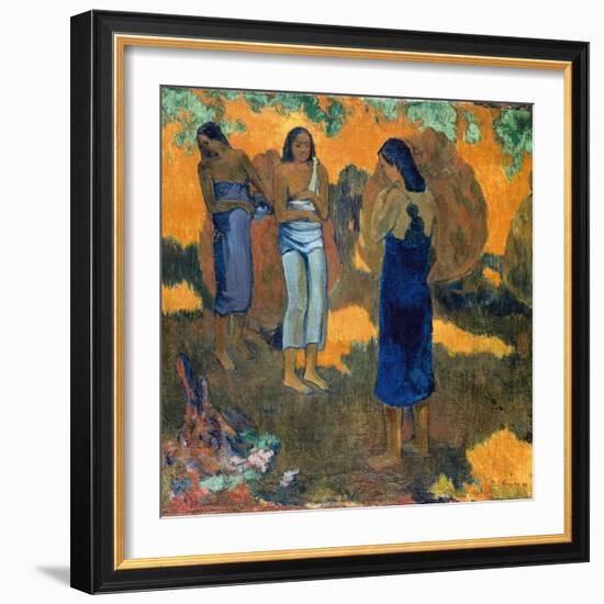 Three Tahitian Women Against a Yellow Background-Paul Gauguin-Framed Art Print