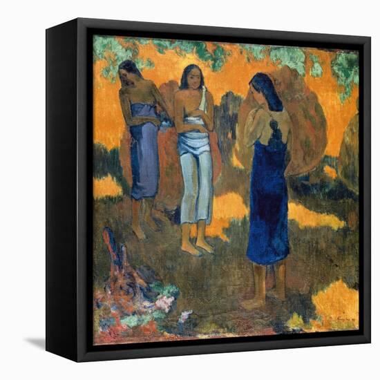Three Tahitian Women Against a Yellow Background-Paul Gauguin-Framed Stretched Canvas