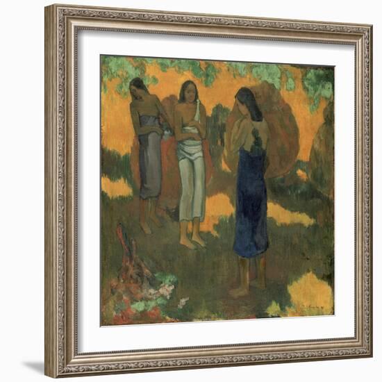 Three Tahitian Women Against a Yellow Background-Paul Gauguin-Framed Giclee Print