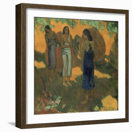 Three Tahitian Women Against a Yellow Background-Paul Gauguin-Framed Giclee Print