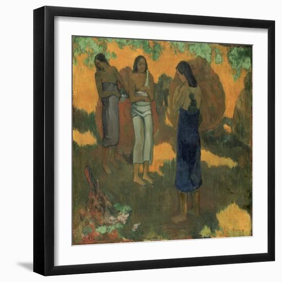 Three Tahitian Women Against a Yellow Background-Paul Gauguin-Framed Giclee Print