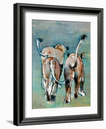 Three Tails, 2019, (conté and pastel on paper)-Mark Adlington-Framed Giclee Print