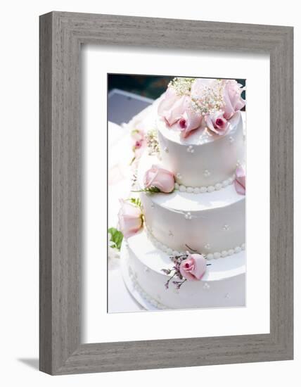 Three Tier Cake with Pink Roses-chughes-Framed Photographic Print