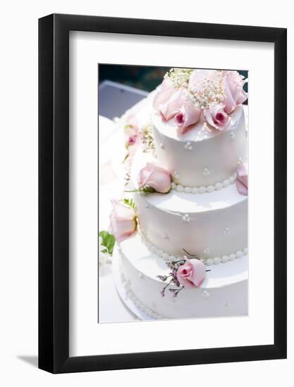 Three Tier Cake with Pink Roses-chughes-Framed Photographic Print