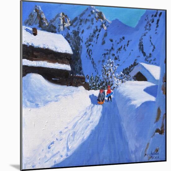 Three Tobogganers, La Clusaz, France, 2017-Andrew Macara-Mounted Giclee Print