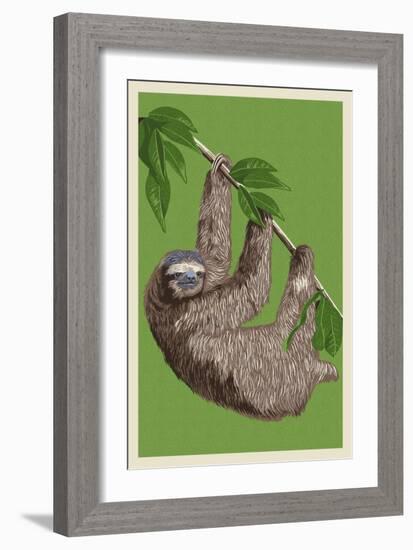 Three Toed Sloth - Letterpress-Lantern Press-Framed Premium Giclee Print