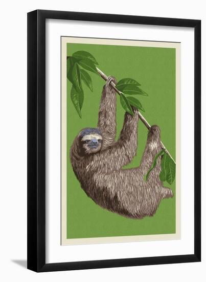 Three Toed Sloth - Letterpress-Lantern Press-Framed Premium Giclee Print