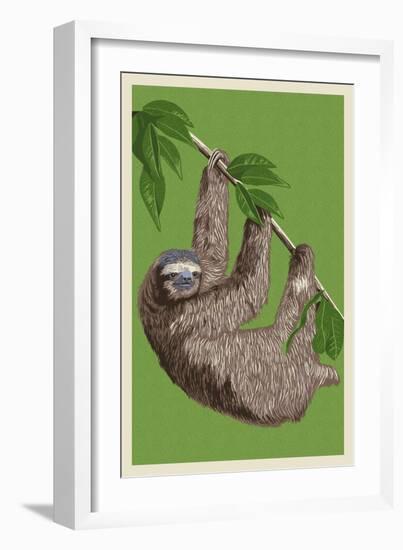 Three Toed Sloth - Letterpress-Lantern Press-Framed Premium Giclee Print