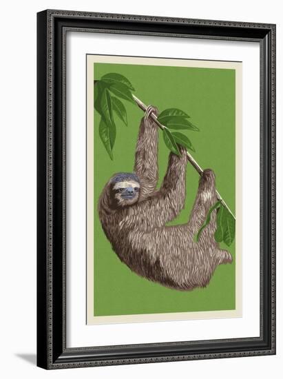 Three Toed Sloth - Letterpress-Lantern Press-Framed Premium Giclee Print