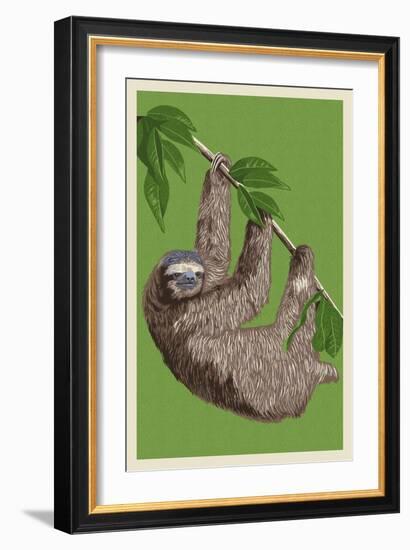 Three Toed Sloth - Letterpress-Lantern Press-Framed Premium Giclee Print