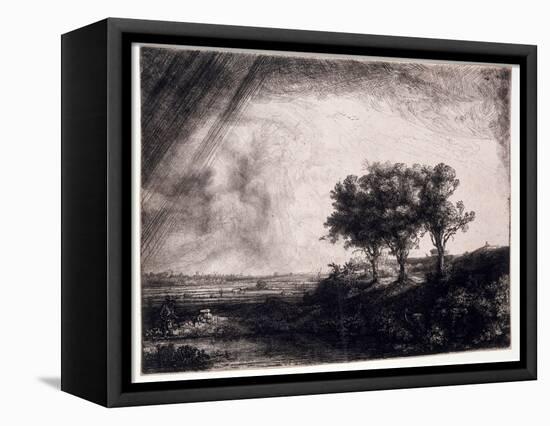 Three Trees on a Small Hillock Overlooking a Path with a Figure Sitting on a Bench, c.1643-Rembrandt van Rijn-Framed Premier Image Canvas