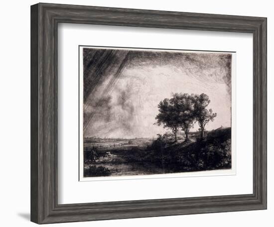 Three Trees on a Small Hillock Overlooking a Path with a Figure Sitting on a Bench, c.1643-Rembrandt van Rijn-Framed Giclee Print