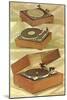 Three Turntables, Retro-null-Mounted Art Print