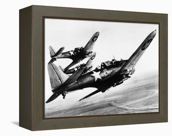Three US Navy Dauntless Dive Bombers on a Fighting Mission in the Pacific, 1943-null-Framed Stretched Canvas