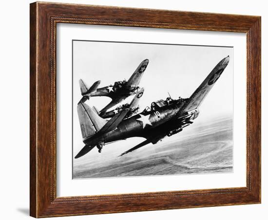 Three US Navy Dauntless Dive Bombers on a Fighting Mission in the Pacific, 1943-null-Framed Photo