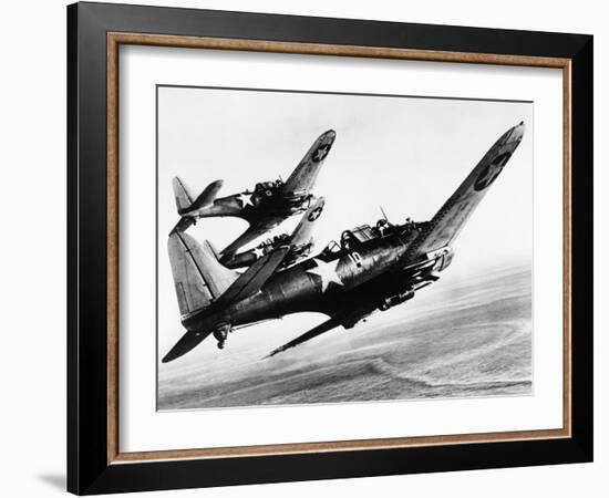 Three US Navy Dauntless Dive Bombers on a Fighting Mission in the Pacific, 1943-null-Framed Photo