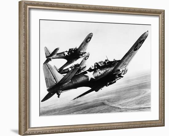 Three US Navy Dauntless Dive Bombers on a Fighting Mission in the Pacific, 1943-null-Framed Photo