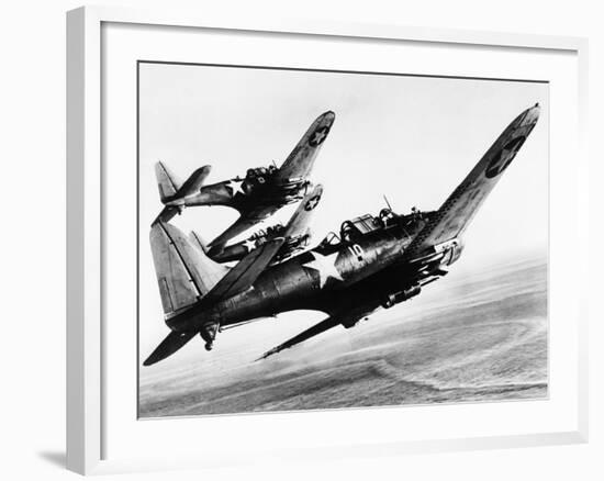 Three US Navy Dauntless Dive Bombers on a Fighting Mission in the Pacific, 1943--Framed Photo