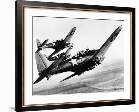 Three US Navy Dauntless Dive Bombers on a Fighting Mission in the Pacific, 1943-null-Framed Photo