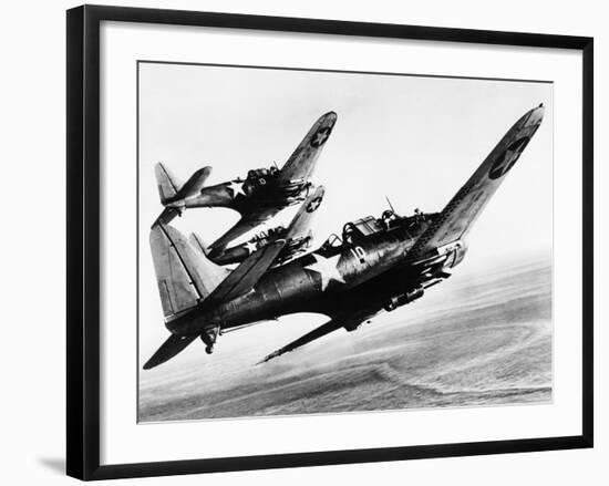 Three US Navy Dauntless Dive Bombers on a Fighting Mission in the Pacific, 1943-null-Framed Photo