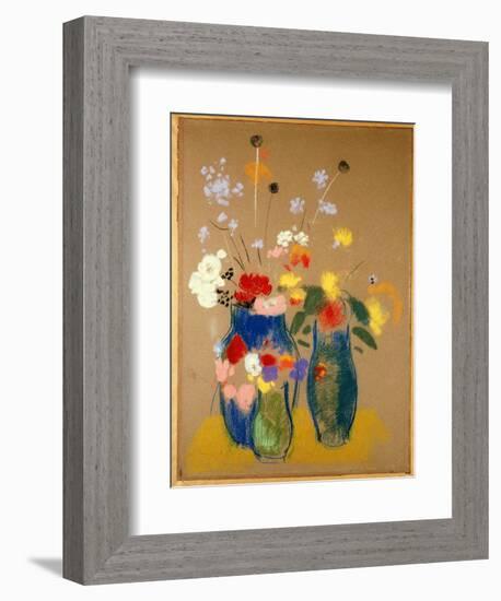 Three Vases of Flowers, C.1908-10-Odilon Redon-Framed Giclee Print