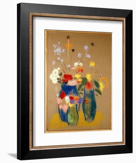 Three Vases of Flowers, C.1908-10-Odilon Redon-Framed Giclee Print