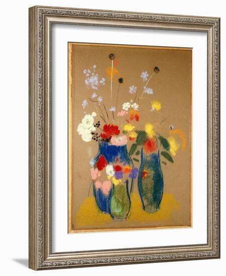 Three Vases of Flowers, C.1908-10-Odilon Redon-Framed Giclee Print