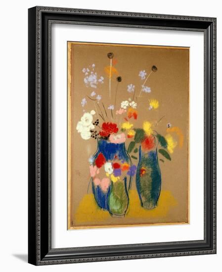 Three Vases of Flowers, C.1908-10-Odilon Redon-Framed Giclee Print