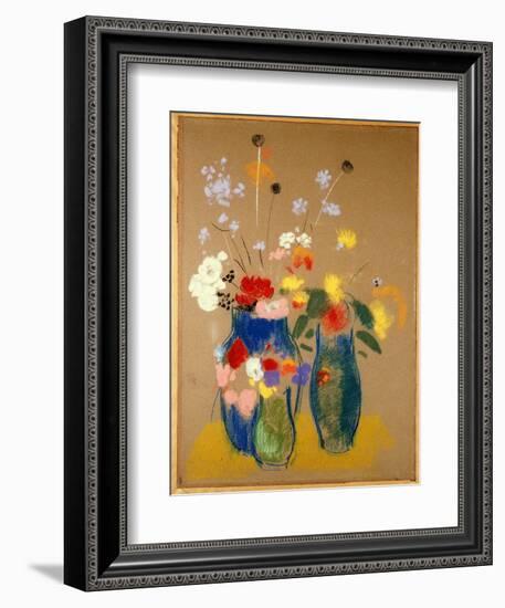 Three Vases of Flowers, C.1908-10-Odilon Redon-Framed Premium Giclee Print