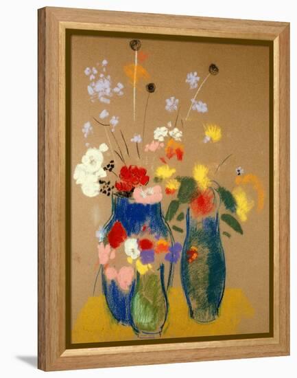 Three Vases of Flowers-Odilon Redon-Framed Premier Image Canvas