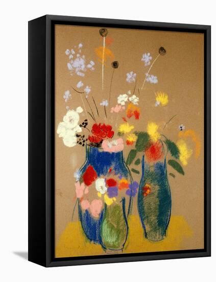 Three Vases of Flowers-Odilon Redon-Framed Premier Image Canvas