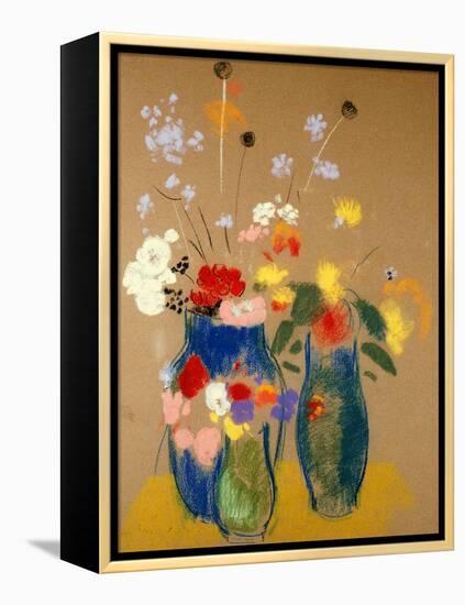 Three Vases of Flowers-Odilon Redon-Framed Premier Image Canvas