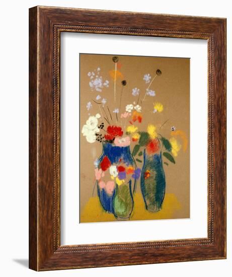 Three Vases of Flowers-Odilon Redon-Framed Giclee Print