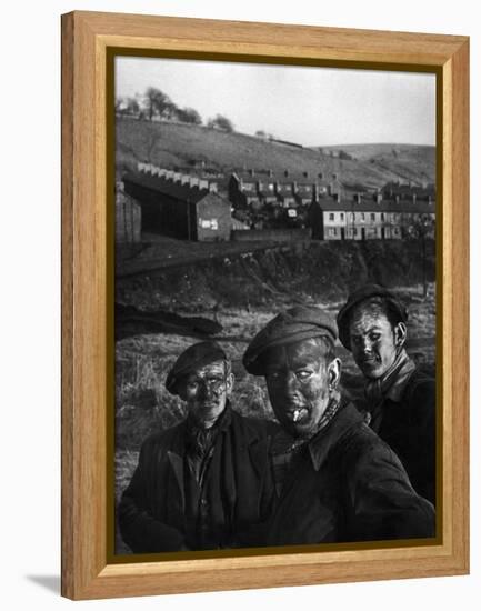 Three Welsh Coal Miners Just Up from the Pits After a Day's Work in Coal Mine in Wales-W^ Eugene Smith-Framed Premier Image Canvas